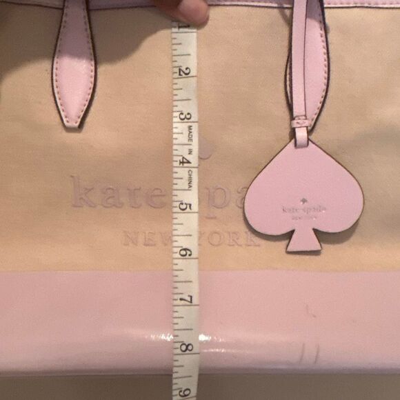 Kate Spade Leather Trim Canvas Tote Bag Natural Pink Logo Preppy Barbiecore - Picture 15 of 16